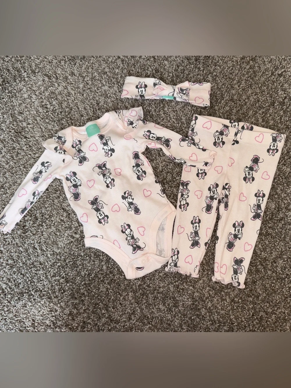 Pink Minnie Mouse 3-Piece Baby Set - Bodysuit, Pants & Headband